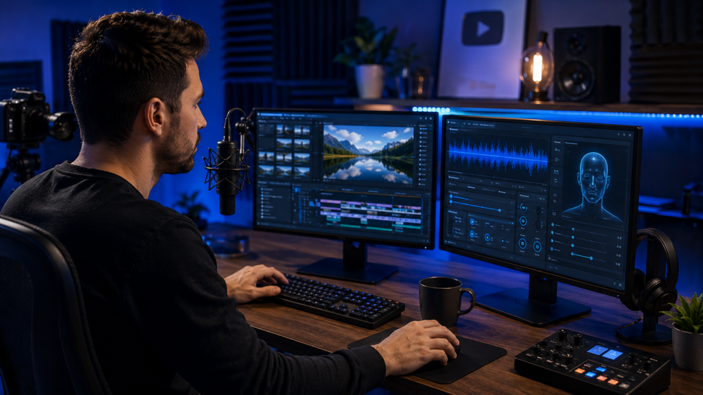 YouTube creator using AI voice cloning software to record video narration
