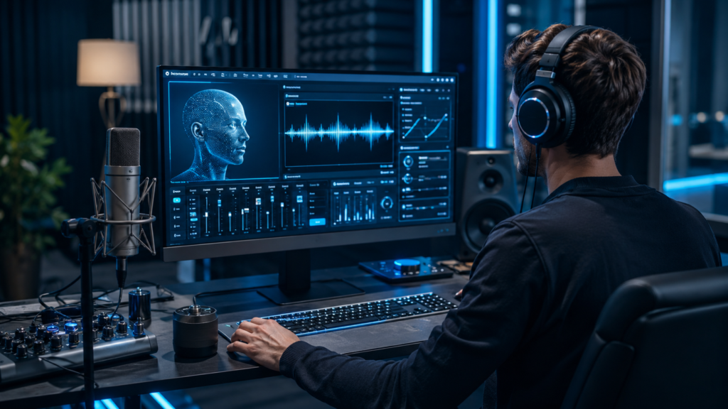 Producing an AI generated voice in a recording studio
