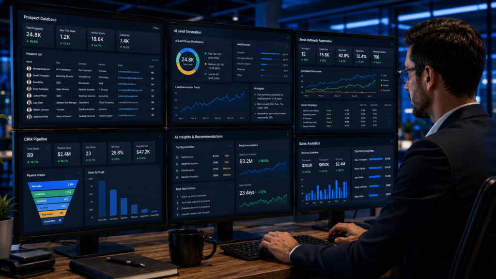 Sales team reviewing lead generation dashboards