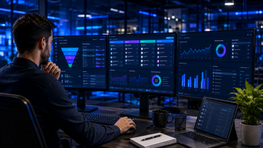 Sales pipeline and customer analytics in an AI CRM dashboard